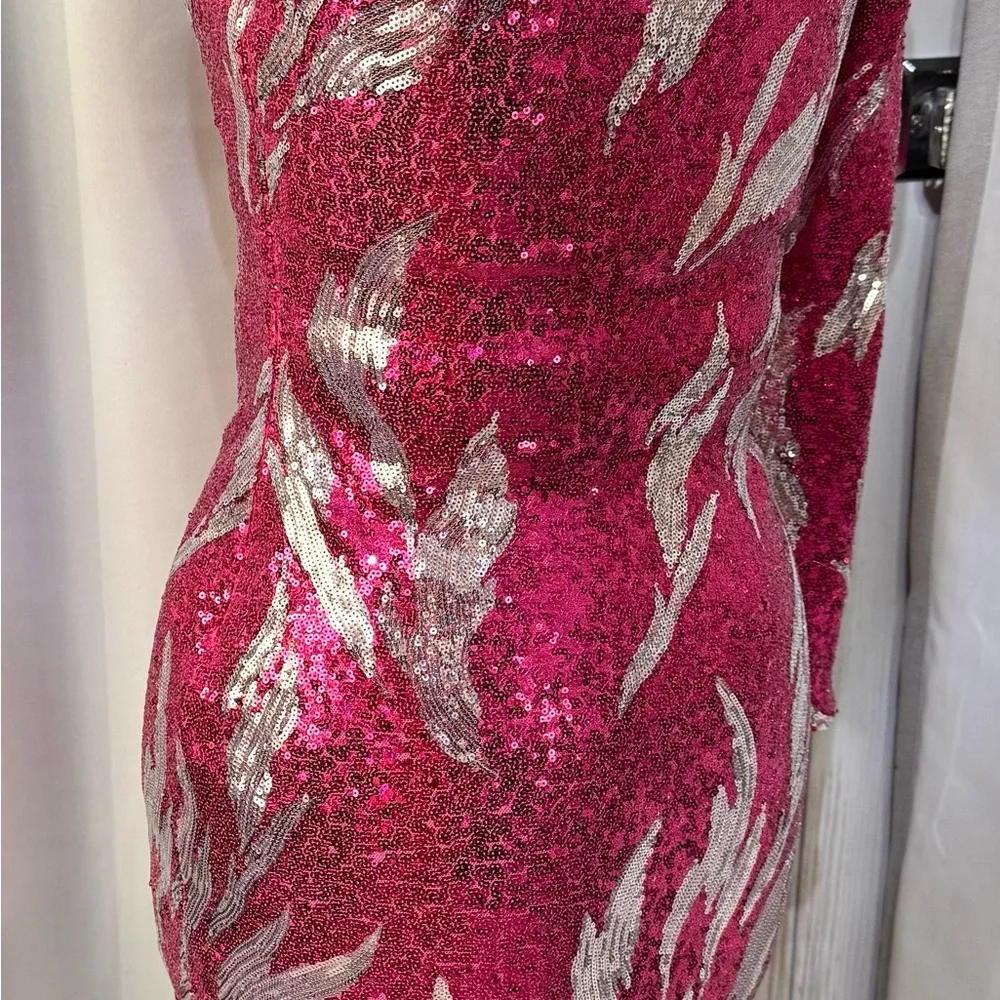 Fashion Nova Fuchsia and Silver Sequin Long Sleeve Dress - Picture 2 of 7